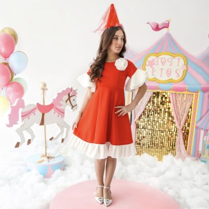 صورة فستان بناتي طبي احمر ملكي - m3688